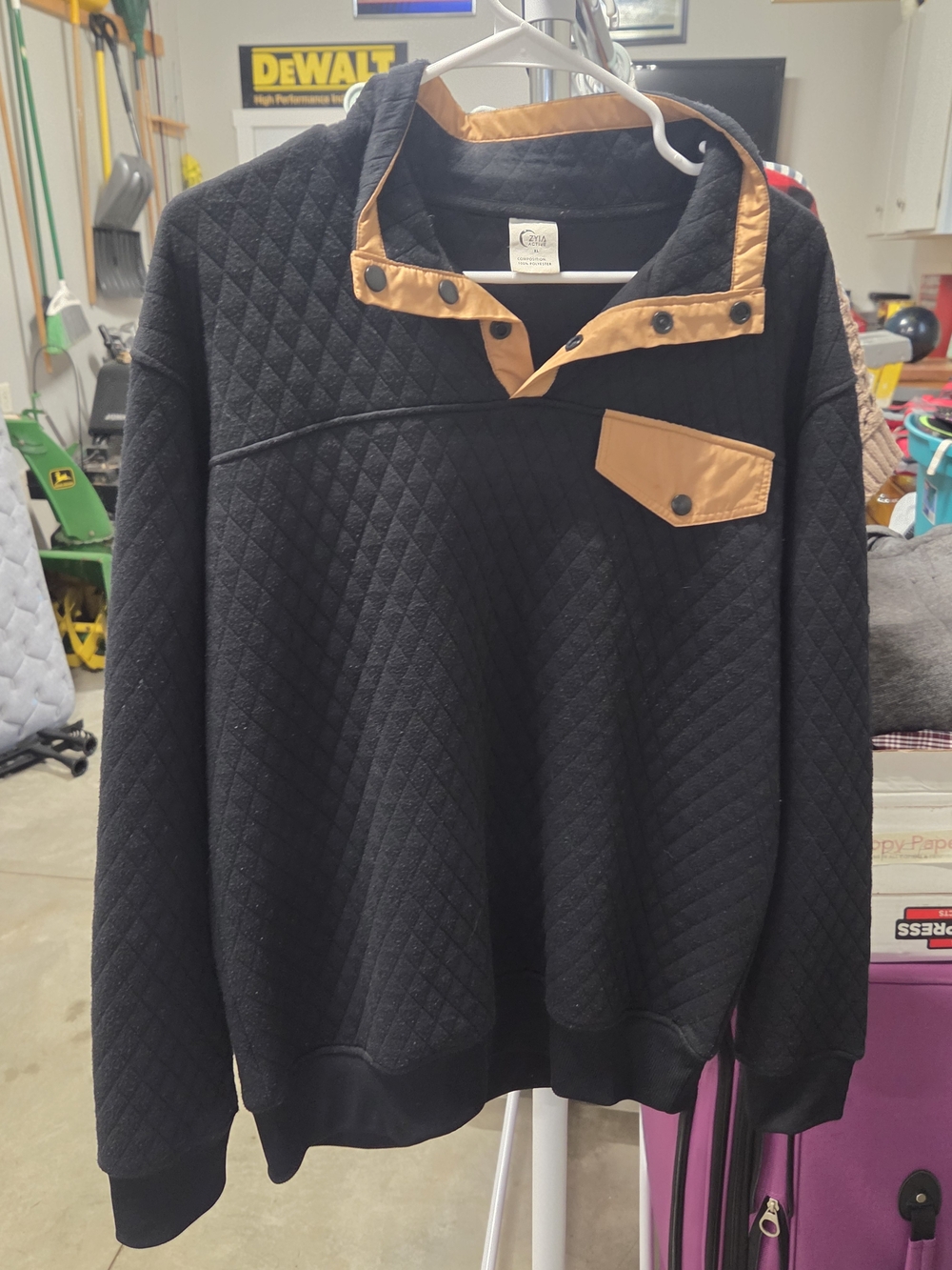 ZYIA Black Quilted Zip-Up Sweater with Tan Trim